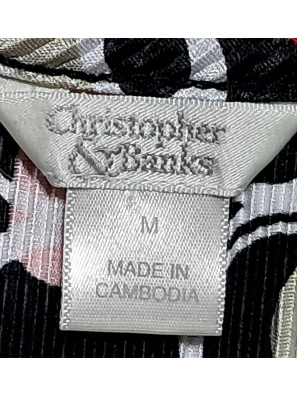 Y2K Christopher & Banks Womens Medium Circle Print Top Black Red Stretch Going O - Picture 2 of 8